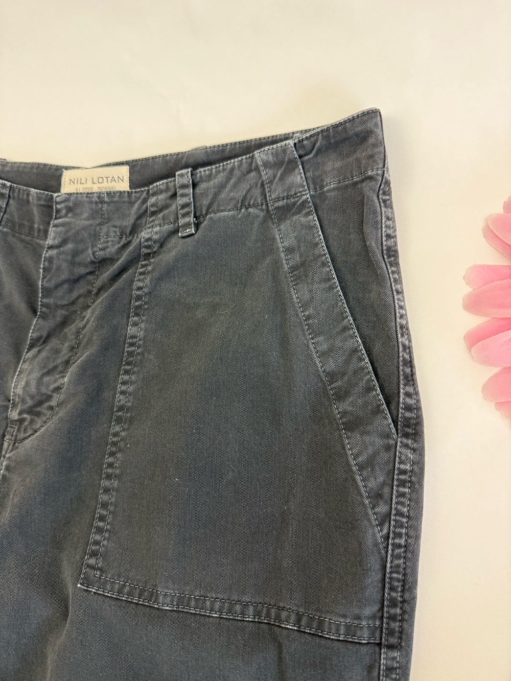 Nili Lotan Jenna Cotton Pants Carbon Grey Washed Black Raw Hem - Picture 10 of 16